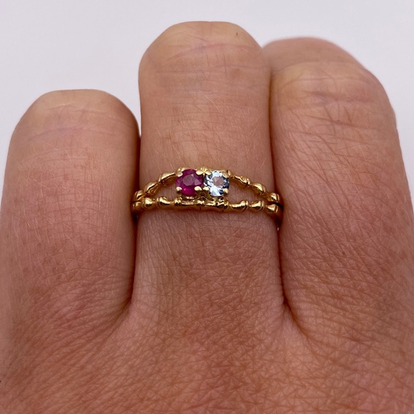 10k yellow gold Ruby and sapphire ring - Picture 10 of 11